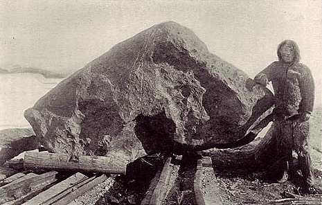 Figure 2 - Robert Peary and tthe Ahnighito Meteorite, 1897, from the Wikicommons and in the public domain.