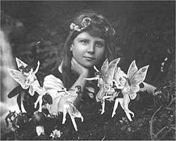 Figure 1 - The first of the five Cottingly Fairies photographs, 1917, from the Wikicommons and in the public domain in the US.