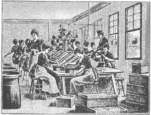 Figure 1 - Women separating egg whites and egg yolks as the first step in the manufacture of silver albumen photographic paper from Josef Maria Eder's Ausführliches Handbuch der Photographie, Book IV, part 1, 1898 edition.  In the public domain in the US.  See hyperlink in text for more information on the process.