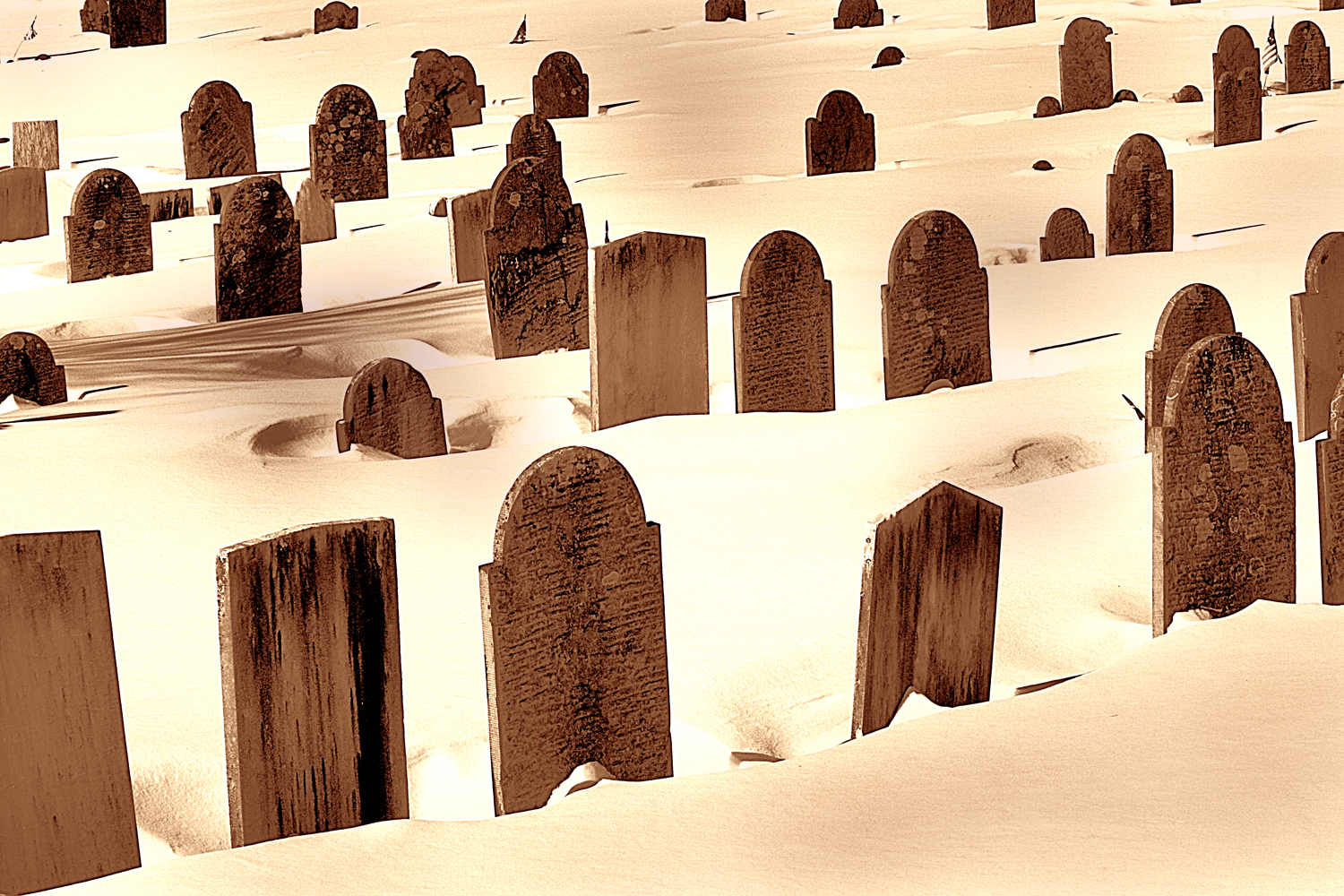 Figure 2 - Grave markers in the snow, Old Burial Ground, Sudbury, MA (c) DEWolf 2013