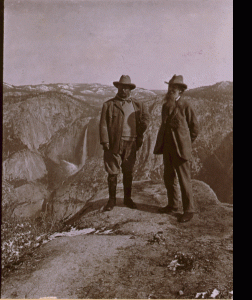 Figure 2 - "Wiggle" stereo image by Underwood and Underwood of Theodore Roosevelt with John Muir in the Yosemite Valley.  From the Library of Congress through the Wikimedia Commons and in the public domain.