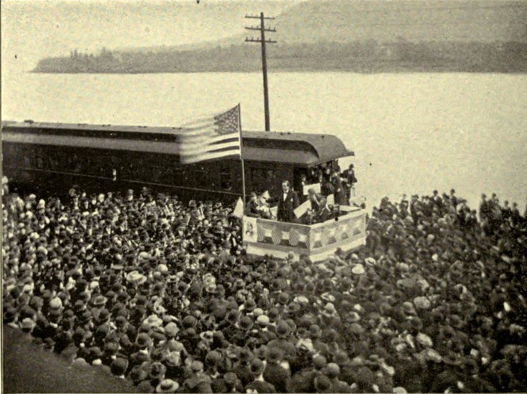 Figure 2 _ William Jennings Bryan campaigning in 1896 in Wellsville, OH. From the Wikimedia Commons and in the public domain because of its age.